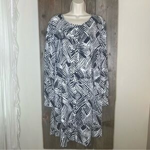Trina Turk Redondo Tunic Shirt Dress Navy and White Abstract Print 100% Silk L